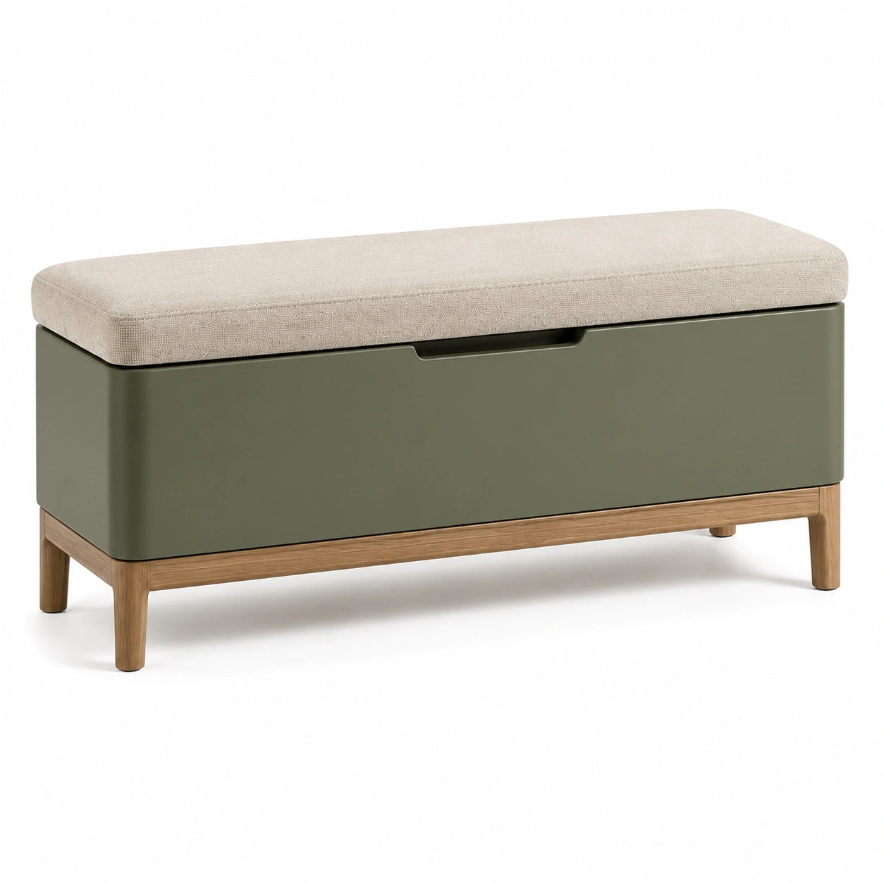 Baúl con Asiento de Tela Beige y Madera
