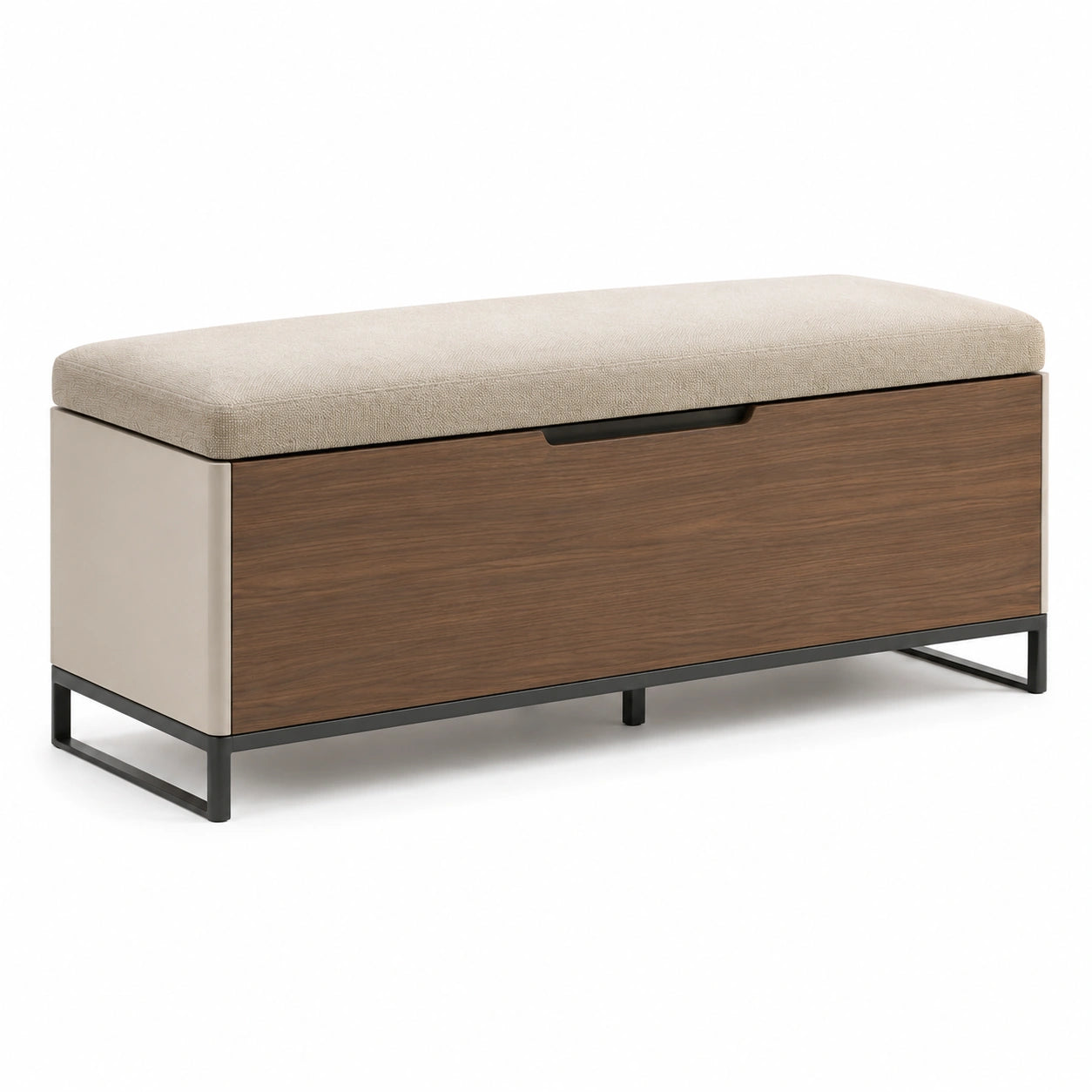 Banco de almacenamiento de madera con asiento de cuero sintético marrón