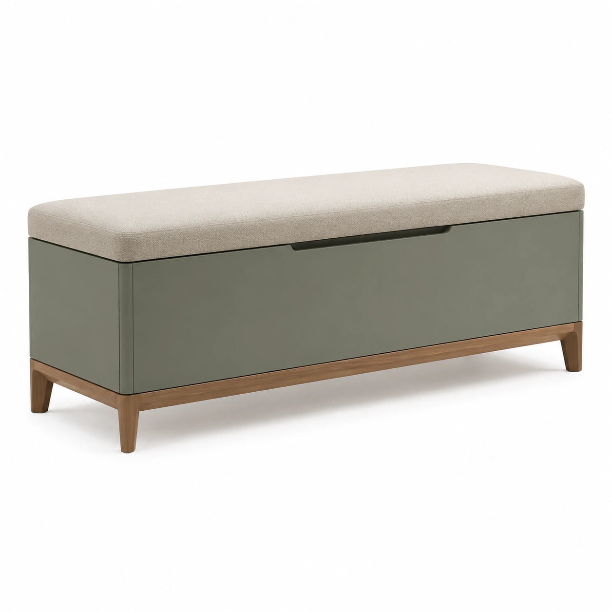 Banco de madera con almacenamiento y cojín gris de algodón, 120 cm