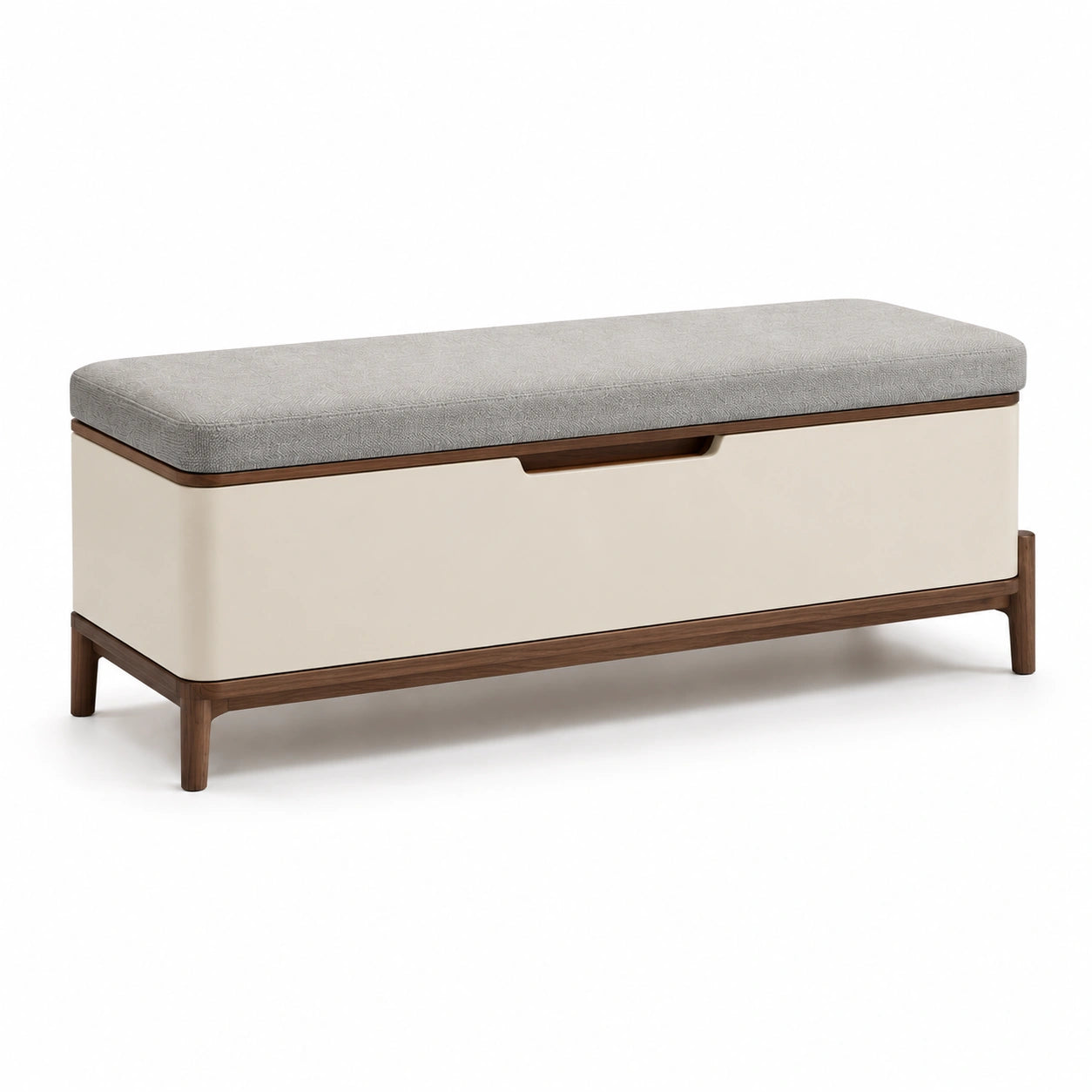 Banco de Almacenamiento de Roble y Metal con Cojín de Tela Beige