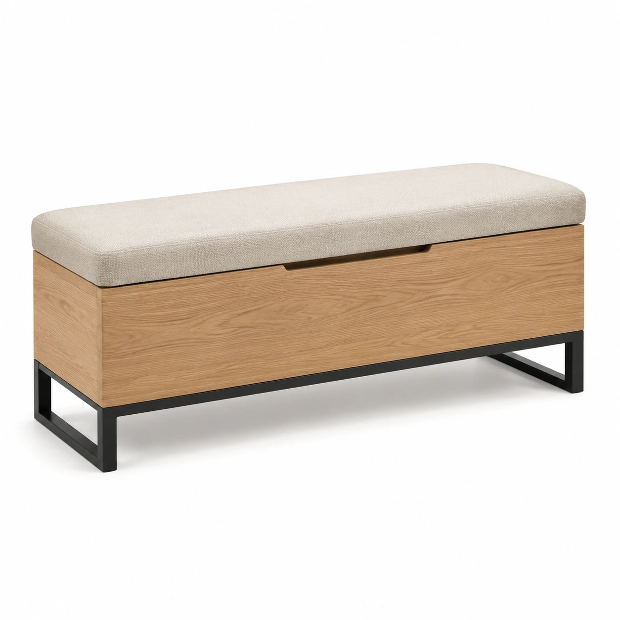 Banco de Almacenamiento de Madera y Tela Beige