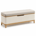 Banco de almacenamiento de tela y madera en beige y gris de 120x40x45 cm