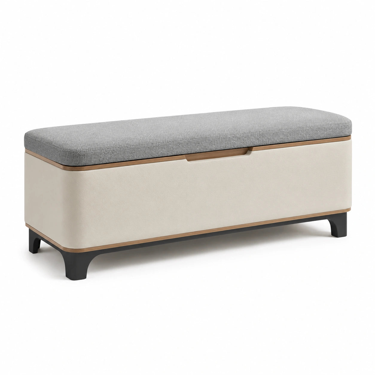 Banco de Madera con Asiento de Tela Beige y Almacenamiento