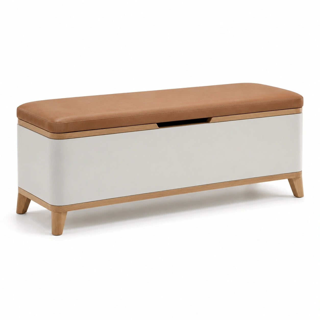 Banco de almacenamiento de madera y MDF con asiento gris de poliéster